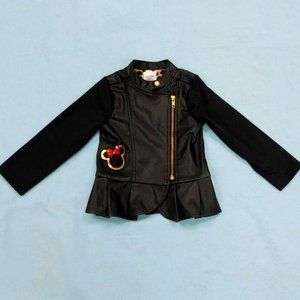 Minnie Mouse Faux Leather Jacket Peblam Bottom Black  3T EUC Disney Junior